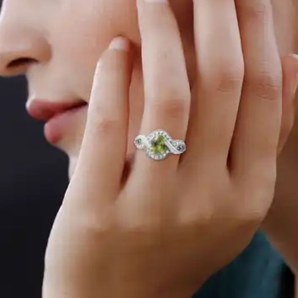 Premium Peridot and Multi Gemstone Ring in Platinum Over Sterling Silver 2.90 ct - Picture 3 of 7
